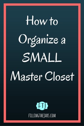 How to Organize a Small Master Closet | www.fillingthejars.com | My closet is about 40” wide x 24” deep. And you know what? ALL of my regular clothes fit in there. I don’t own a dresser. My shoes fit, too. So how is it possible to keep an entire wardrobe and other items in such a small space?