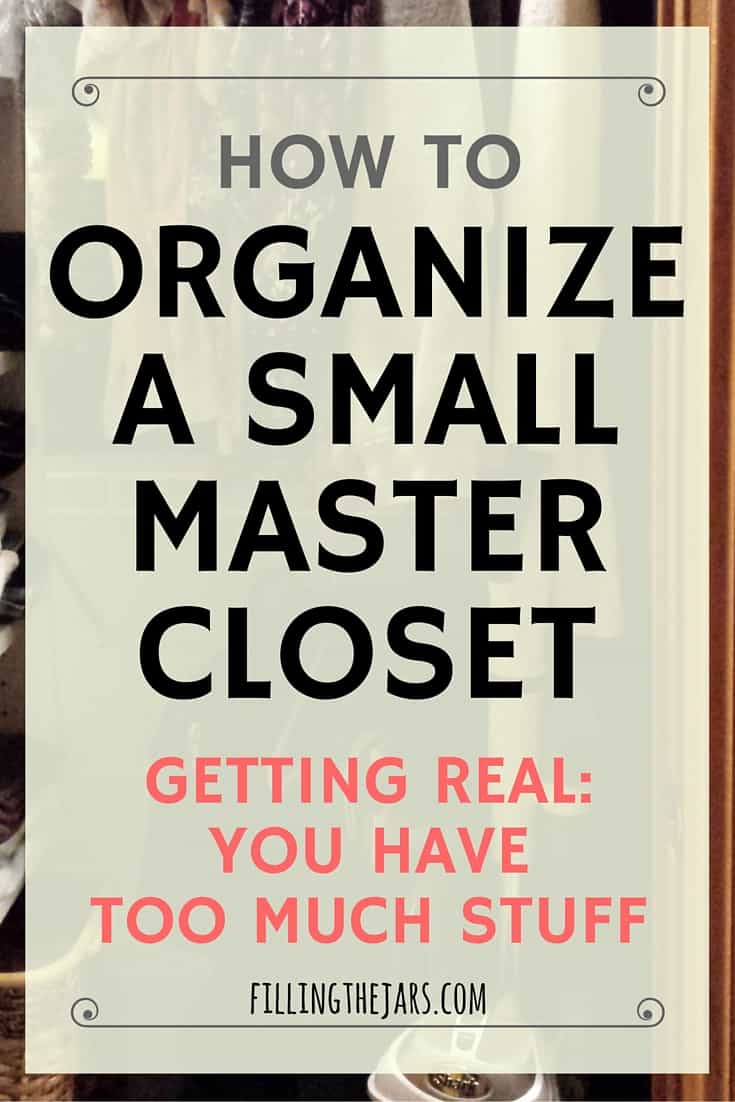 Text How To Organize A Small Master Closet on cream-colored background.