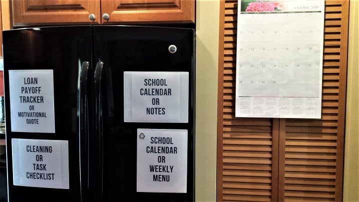 layout for refrigerator command center and calendar