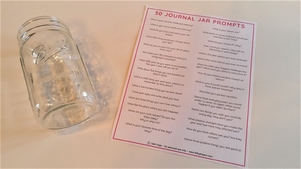 quart mason jar and printable journal jar prompts