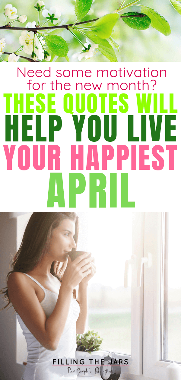 green and pink text on split background of spring green leaves and woman enjoying morning coffee