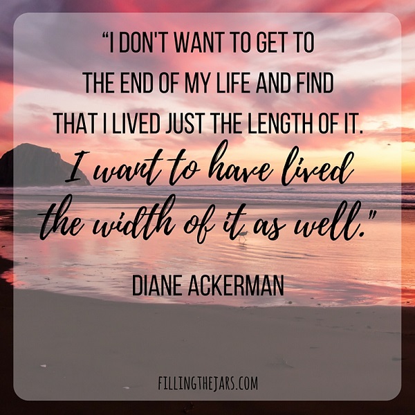 diane ackerman motivational quote text on image of sunset and clouds over ocean