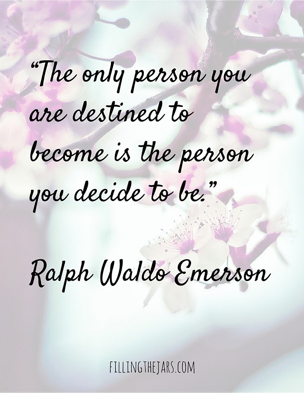 Ralph Waldo Emerson motivational quote text on faded image of blossoming tree white and purple flowers