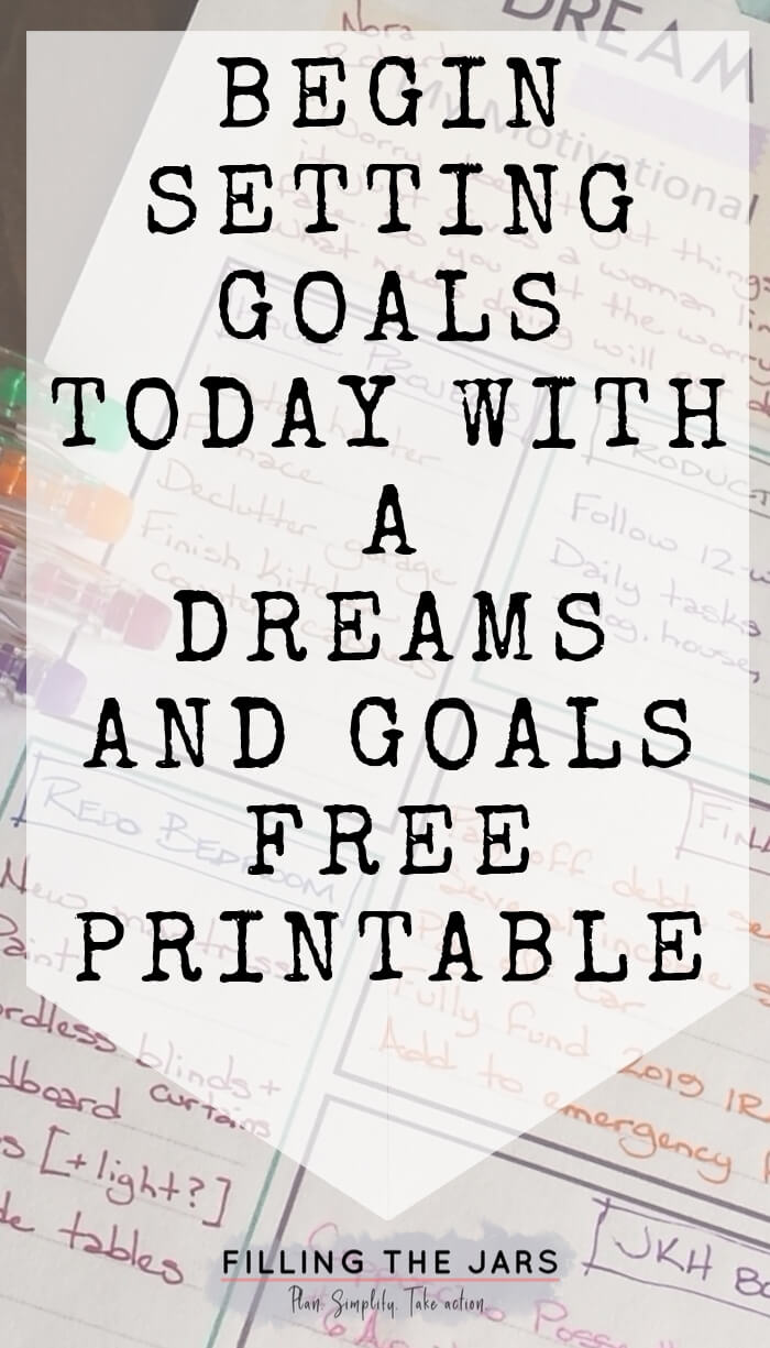 printable goals worksheet with white overlay and text begin setting goals