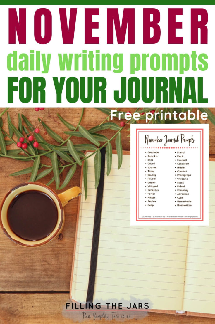 November Daily Notes November One Word Journal Prompts {Free Printable} | Filling the Jars