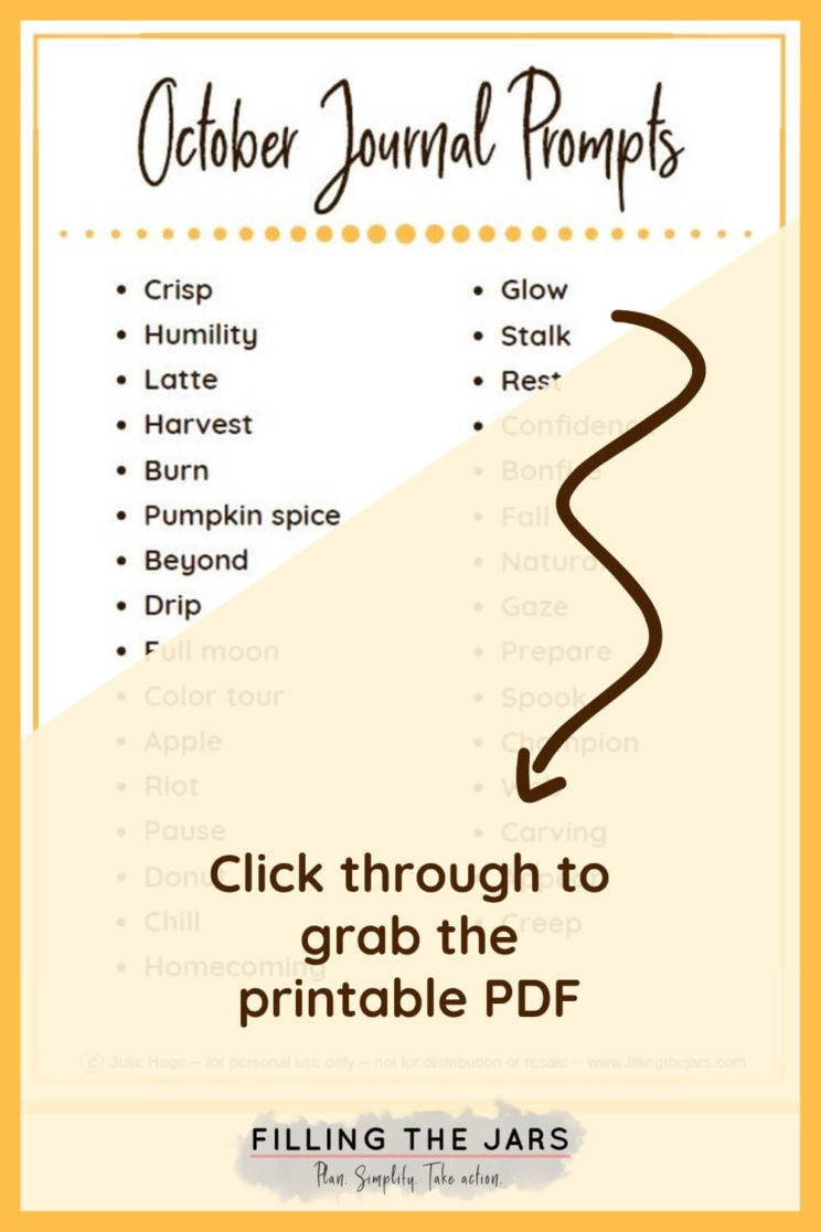 October Daily Journal Writing Prompts {Free Printable} | Filling the Jars