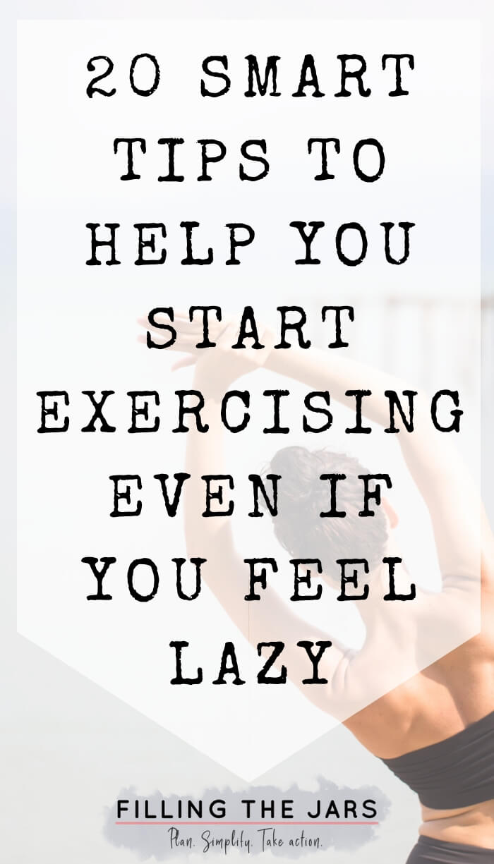 woman stretching with white overlay and text how to stop being lazy and exercise