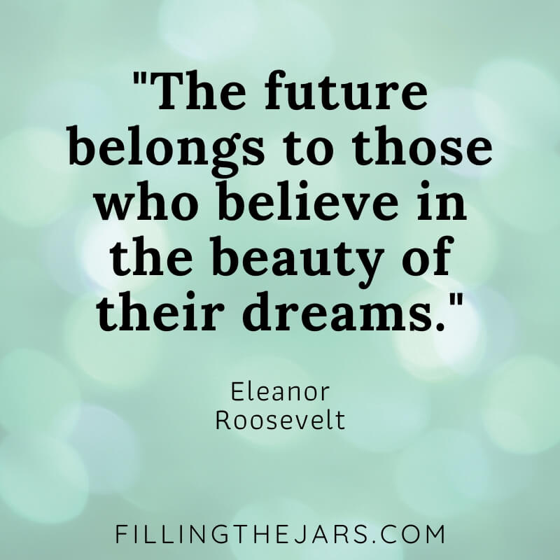 green bokeh background with Eleanor Roosevelt quote the future belongs to