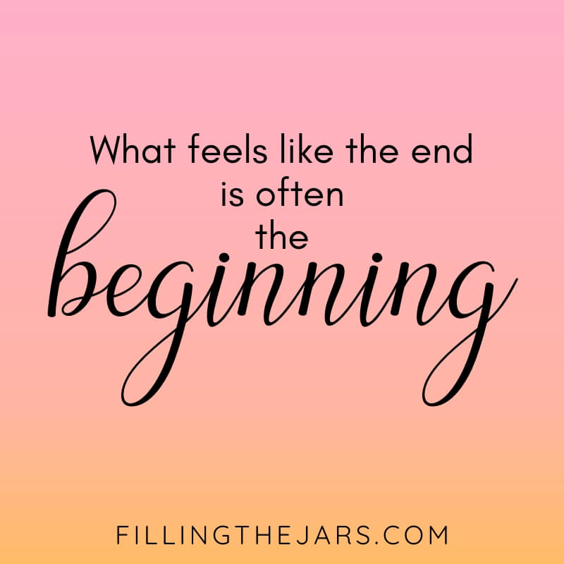 pink and orange background with text what feels like the end is often the beginning