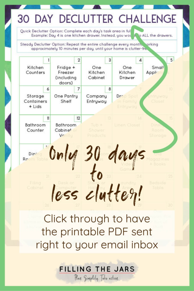 Free 30 Day Declutter Challenge Printable | Filling the Jars