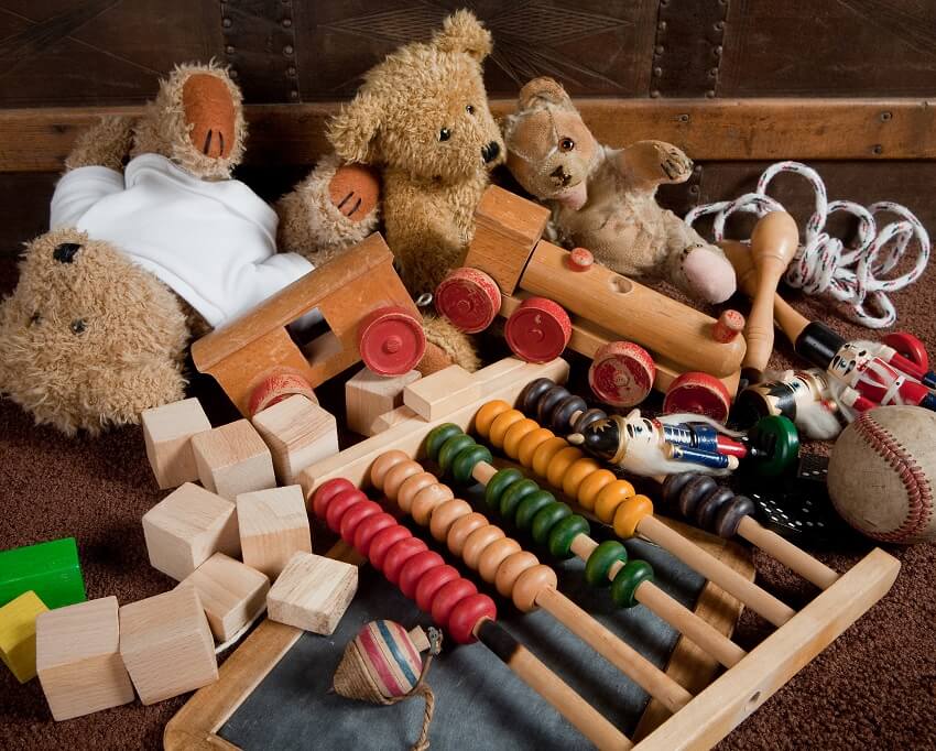 teddy bears and childhood toys that have become sentimental clutter