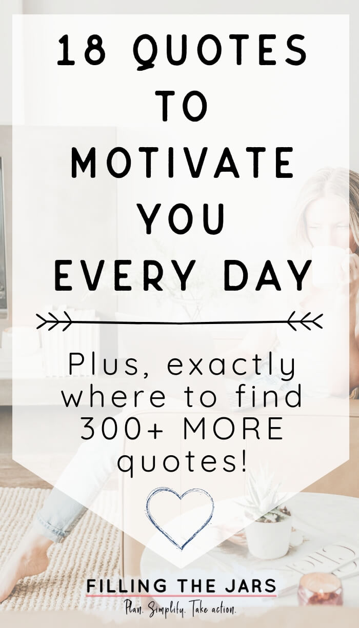 woman sitting on couch drinking coffee while browsing laptop with white overlay and text quotes to motivate you