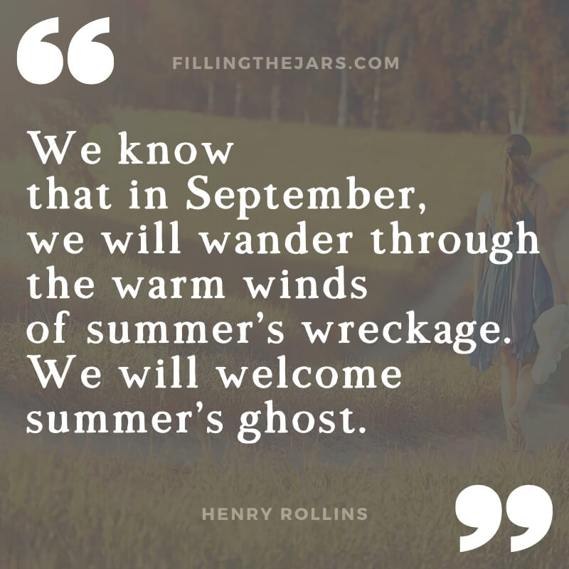 Henry Rollins september wandering through warm winds quote on dark background of woman in grassy field