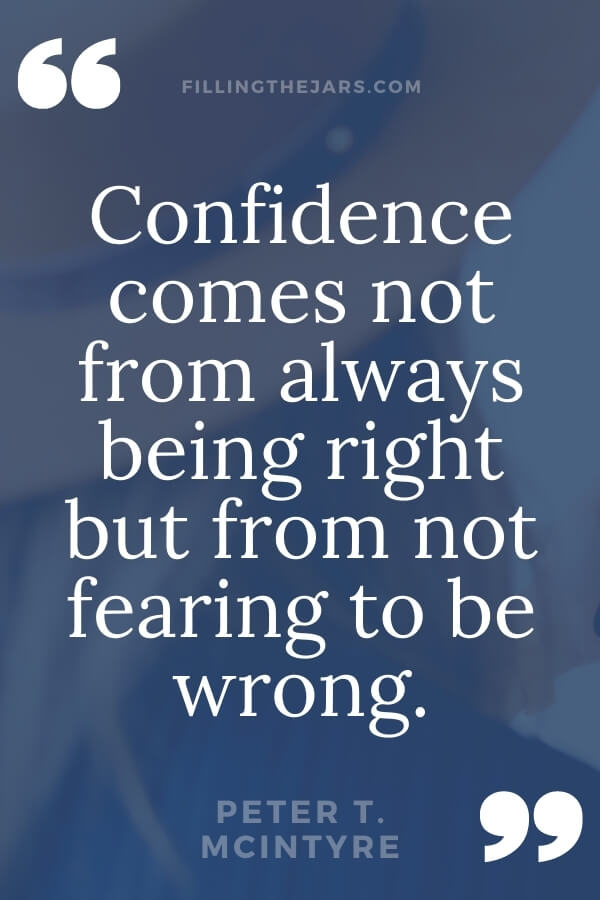 Peter McIntyre confidence quote in white text on blue background