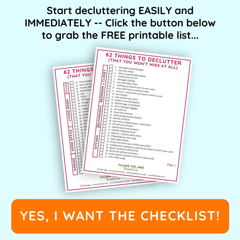 decluttering checklist image with text and orange button