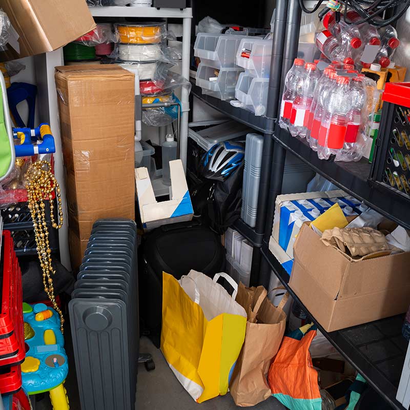 cluttered storage space too messy to move