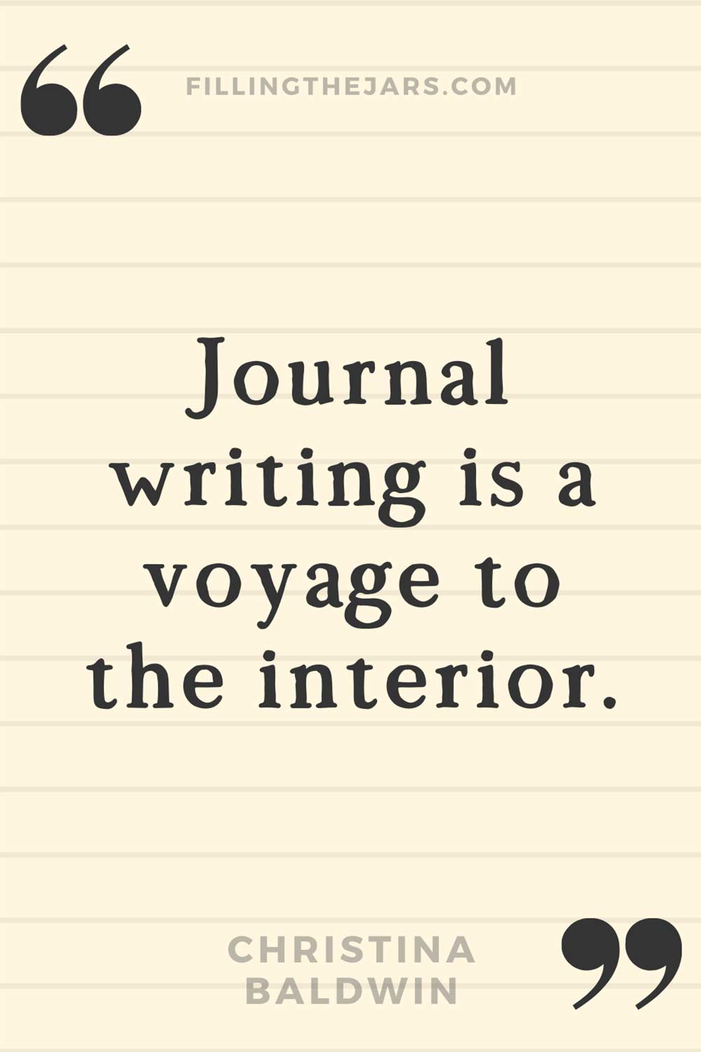 Christina Baldwin quote 'Journal writing is a voyage to the interior.' on lightly lined background.