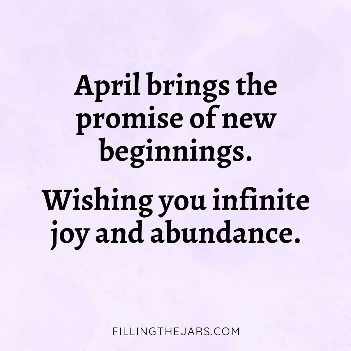 April wishes saying in black text on mottled lavender background.