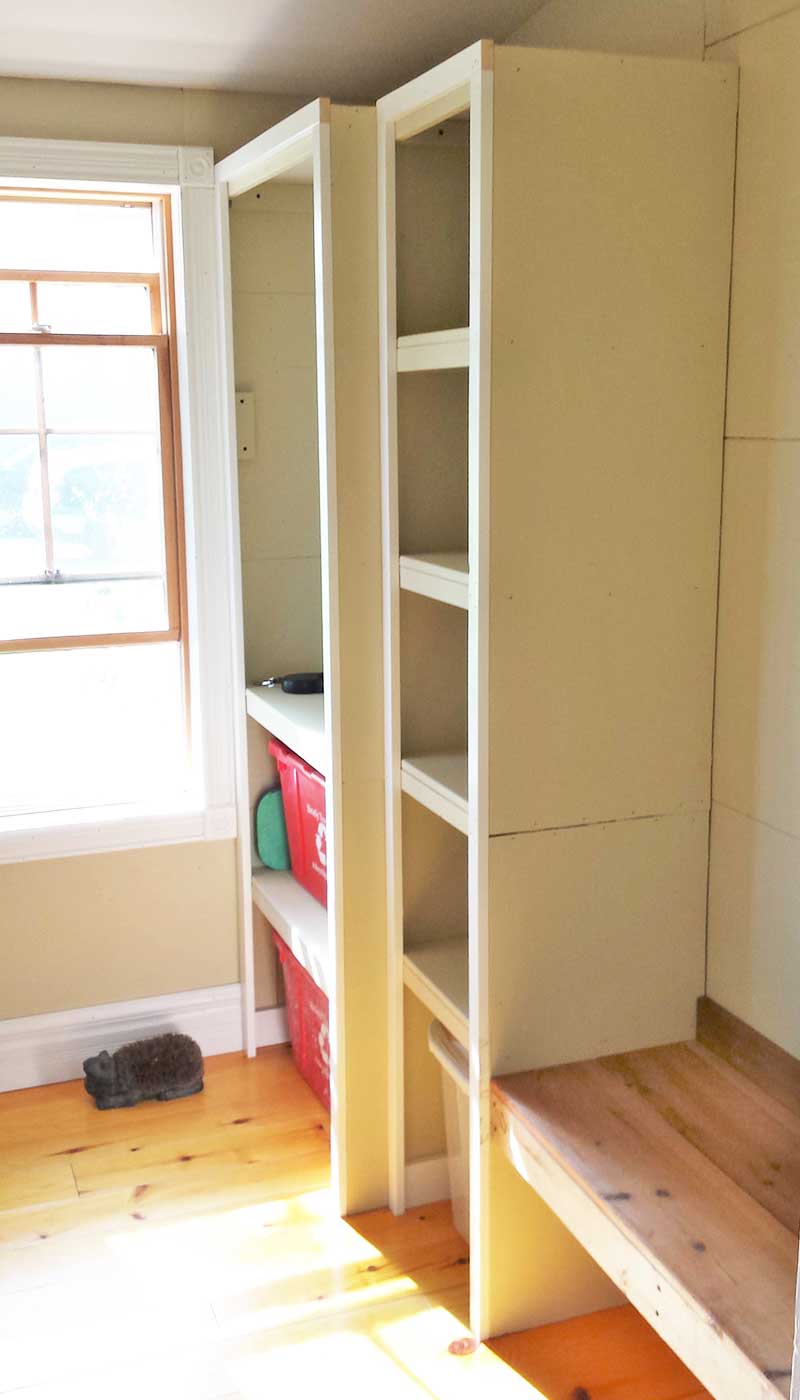 DIY mudroom first entryway shelving layout wasn't quite right.