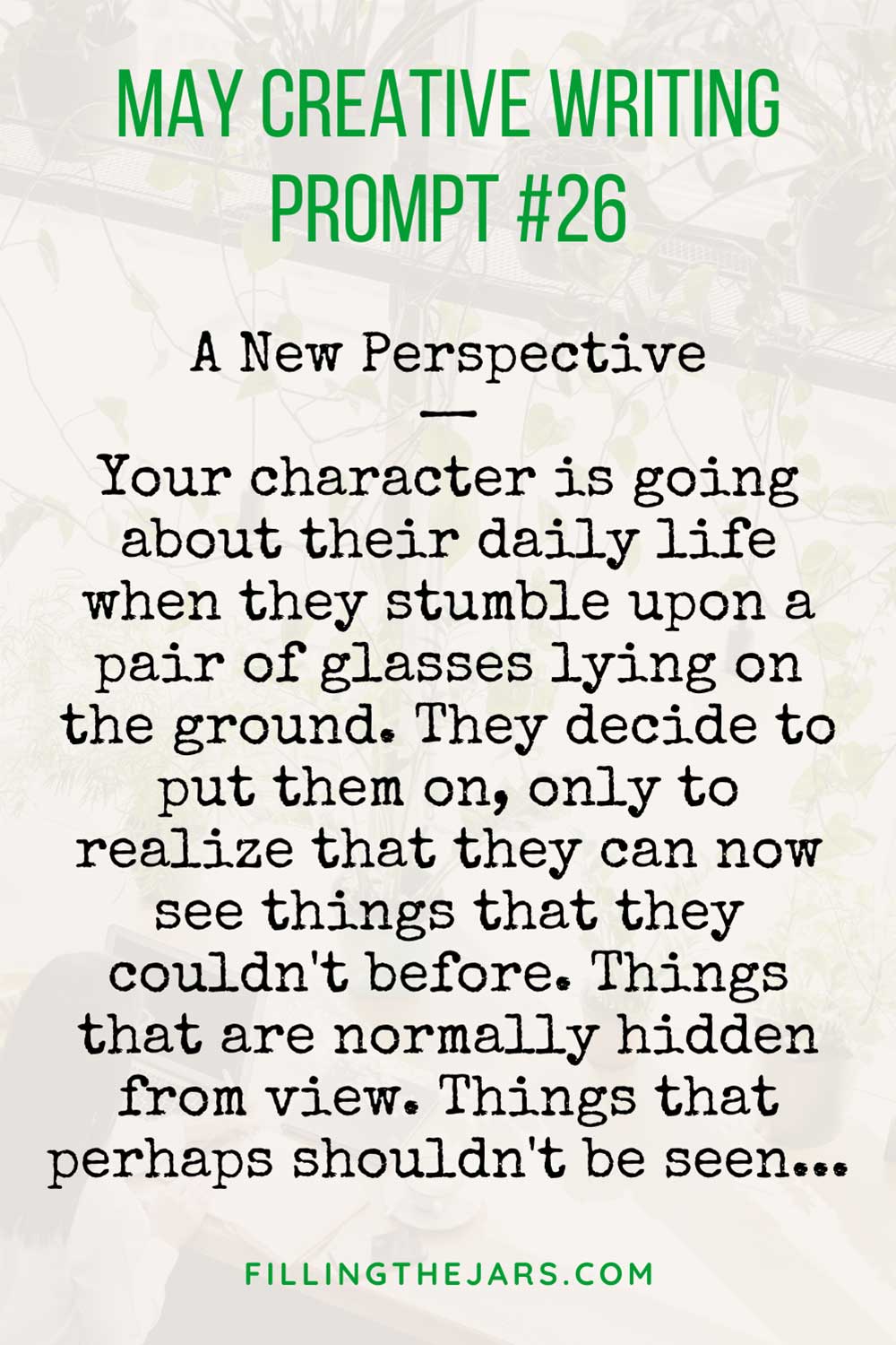 May creative writing prompt for adults in green and black text on light background.