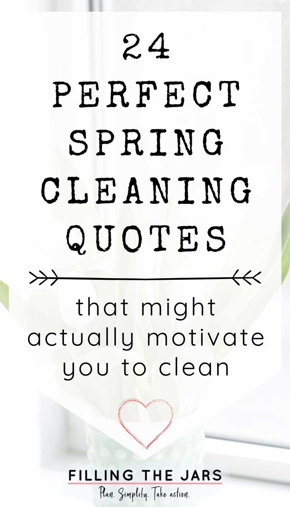 Text perfect spring cleaning quotes on white background over image of white tulips in vase on windowsill.