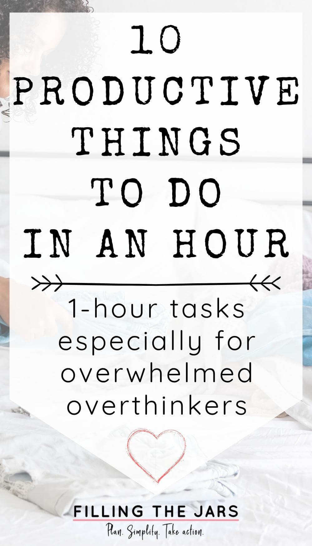 Text 10 productive things to do in an hour on white background.