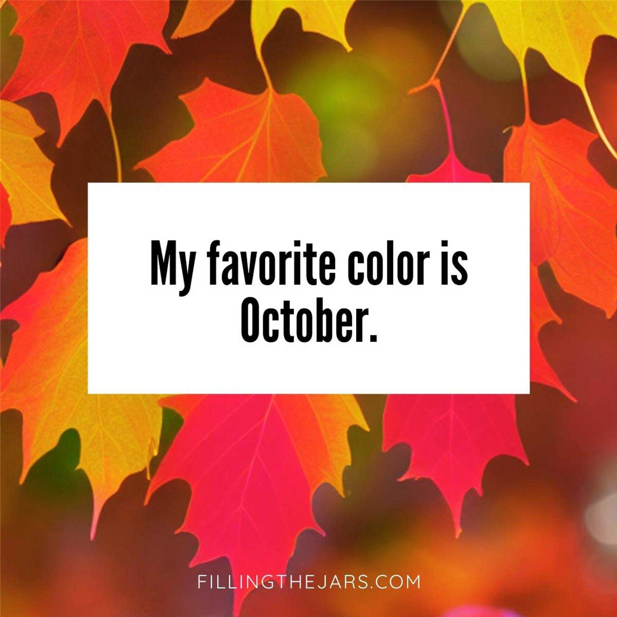 My favorite color is October quote on white background over vivid autumn leaves.