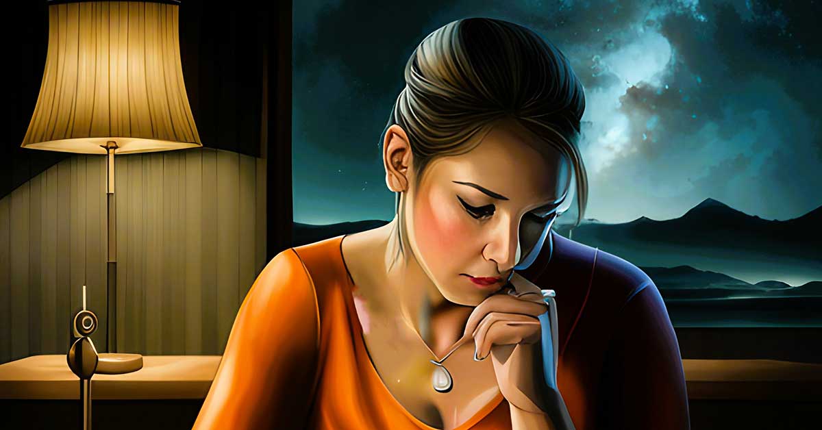 Illustration of a woman with upswept hair in deep thought as she contemplates a decision.