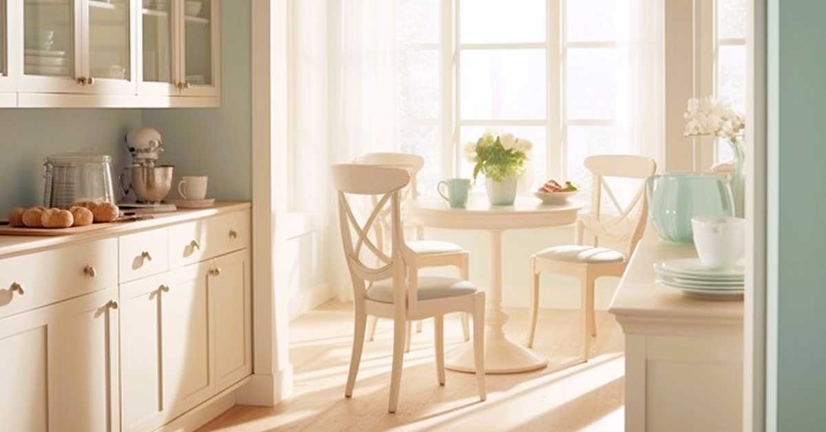 Bright and beautiful kitchen and dining area without clutter.