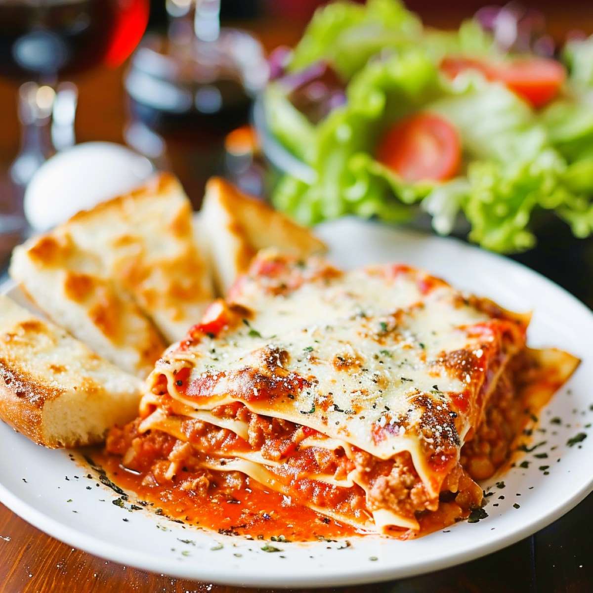 Lasagna, garlic bread, and a garden salad made for a March supper.